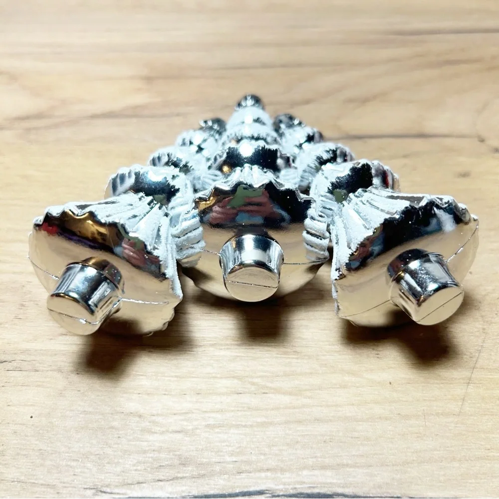 VTG Silver Christmas Tree Ornaments with White Accents Set of Three Decorations